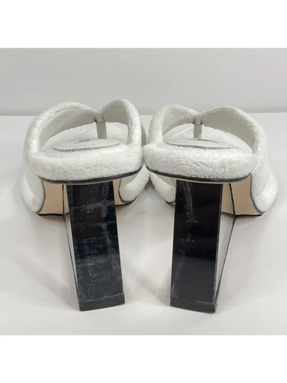 Good American Heels Womens Sz 8 White Terry Cloth Cinder F*cking Rella $260 Nwb